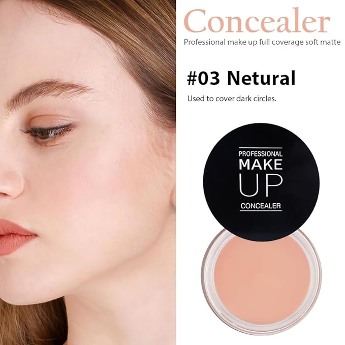 Kaely Pot Concealer Full Coverage Set, Under Eye Brightener Color Correcting Concealer for Dark Circles, Waterproof Foundation Face Makeup Brush Kit, Eye Ring Corrector de ojeras, 03 NETURAL