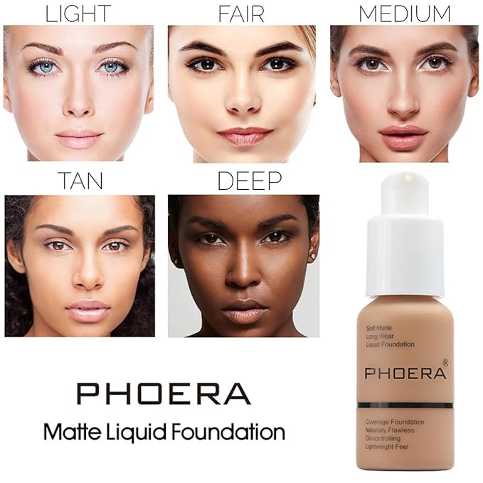 2 Pack PHOERA Foundation,Full Coverage Foundation,Concealer Foundation Full Coverage Flawless New 30ml PHOERA 24HR Matte Oil Control Concealer(103 Warm peach）