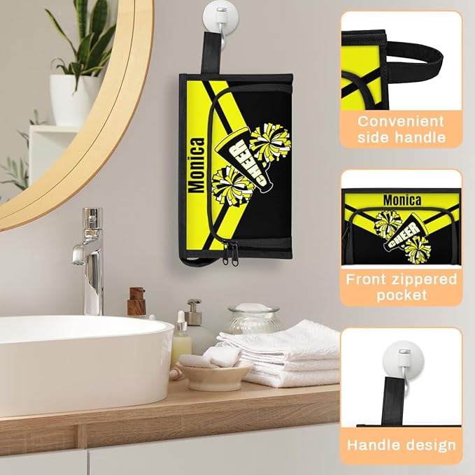 Custom-Makeup-Bag Personalized Travel Toiletry Bag Text Customized Cheer Makeup Bags Cosmetic Bags for Women With Divider & Handle Yellow
