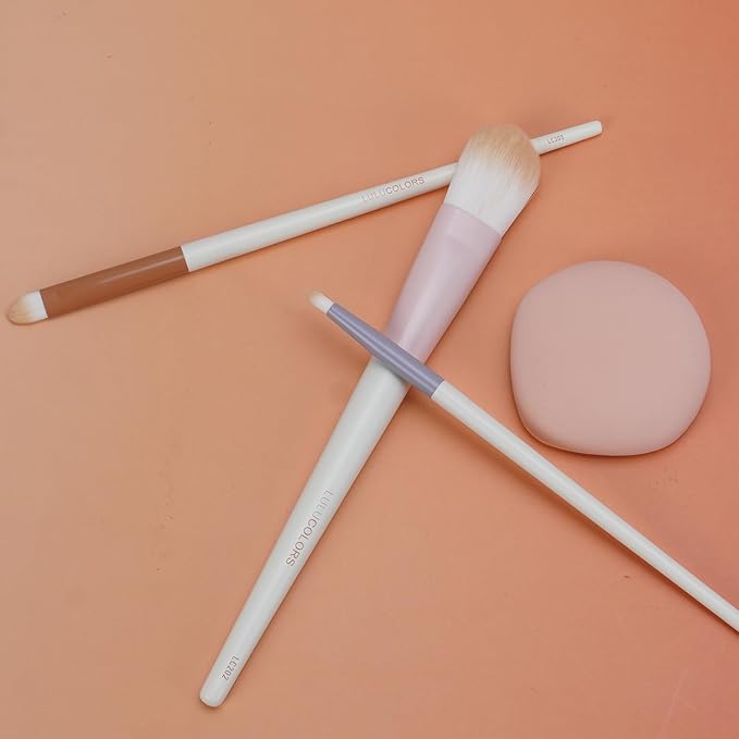Colorful 3-PCS Foundation Brush Set with Latex-Free Makeup Sponge and Travel Pouch-Soft,Cruelty-Free Synthetic Bristles, Brushes for Foundation, Concealer, and Detail Application