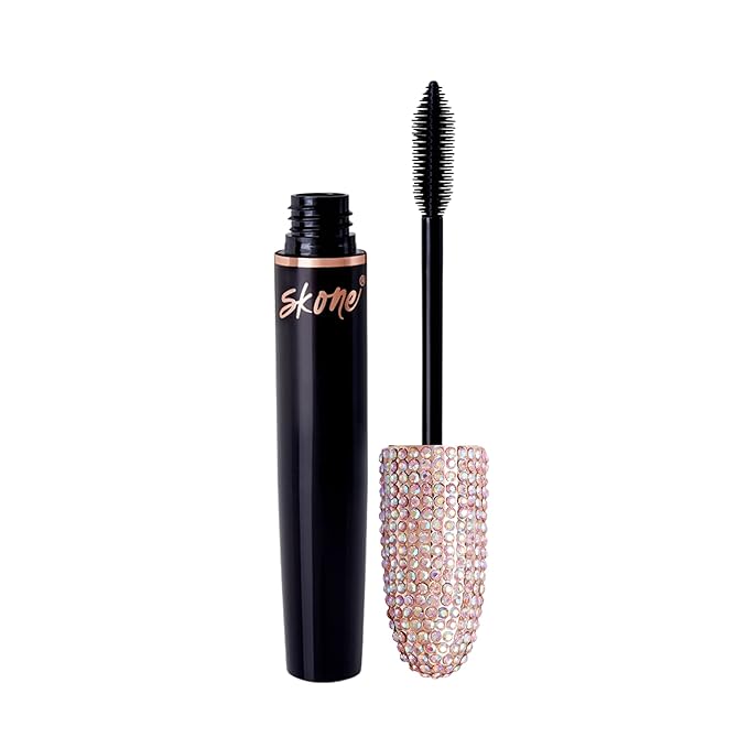 Skone Cosmetics Insanely Intense Waterproof Mascara – Smudge-Proof, Long-Lasting and Volumizing for Thick, Lifted Lashes – Lengthening Mascara for a Dramatic, False Lash Effect & Eye-Catching Bling