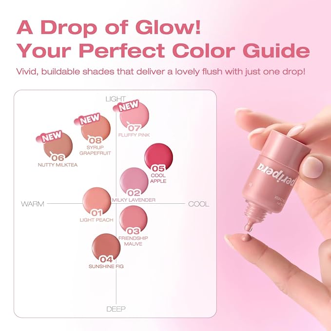 PERIPERA SYRUPY TOK CHEEK 5 Colors, Liquid Blush, Dewy Finish and Hydrates All day, Soft Velvet Texture Face Cheek Tint (08 SYRUP GRAPEFRUIT, One Size)