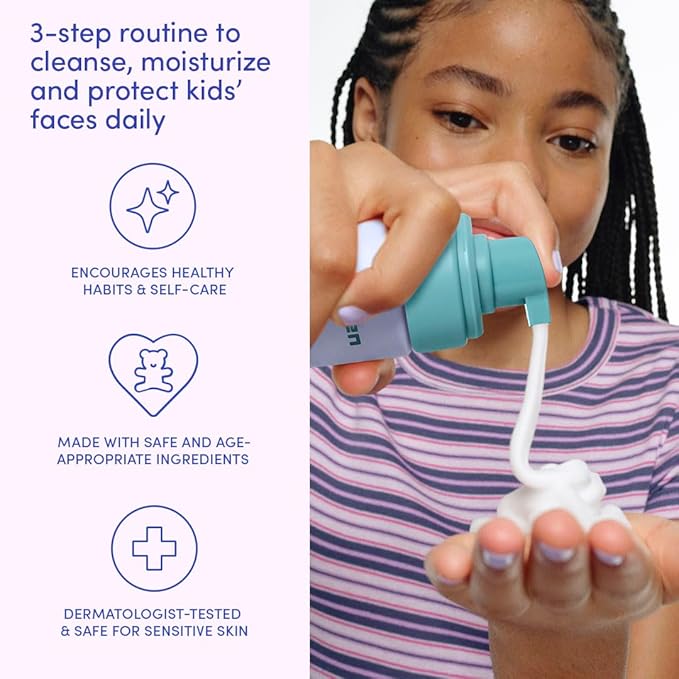 Evereden Daily 1-2-3 Routine: Clean, Vegan Skin Care Set for Kids, Hydrating, Nourishing Skincare Set with Multi-Vitamin Fragrance-Free Face Wash & Fragrance-Free Face Cream & SPF 30 Mineral Sunscreen