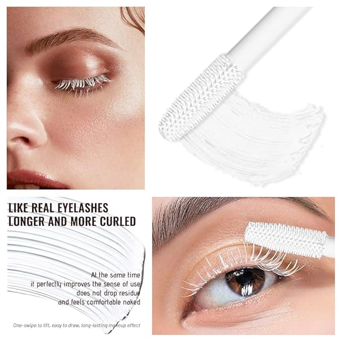 4D White Mascara Primer for Eyelashes Set, Super Volume Curly Thick Waterproof Non-Smudged Long lasting Charming Voluminous Lash for Women Cruelty Free Vegan Eye Makeup (D-1Pc White mascara, D)