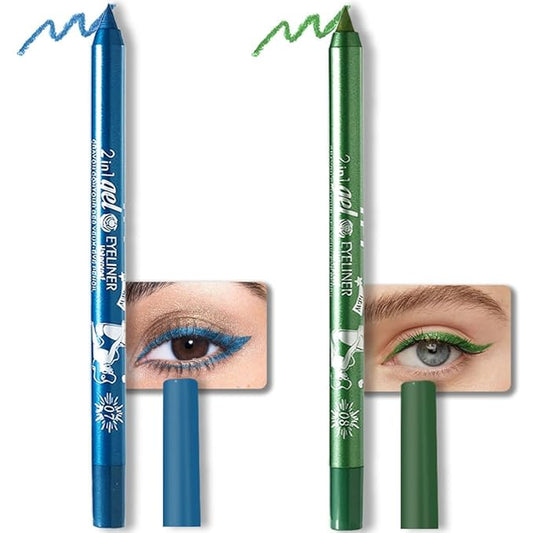 evpct 2Pcs Blue & Green Color Gel Glitter Eyeliner Pencils Set for Women Waterline Waterproof Smudge Proof lapiz de ojos delineador de ojos contra el agua Eye Liner Makeup