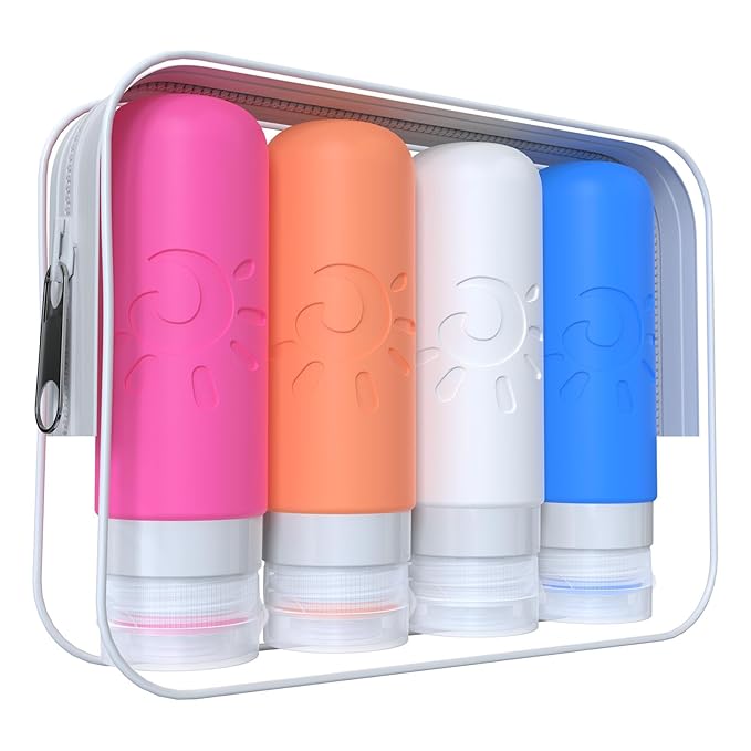 Travel Bottles for Toiletries, TSA Approved Travel Containers 3oz Leak Proof Travel Tubs Refillable Liquid Travel Accessories for Shampoo Conditioner Lotion Body Wash(Multicolored D)