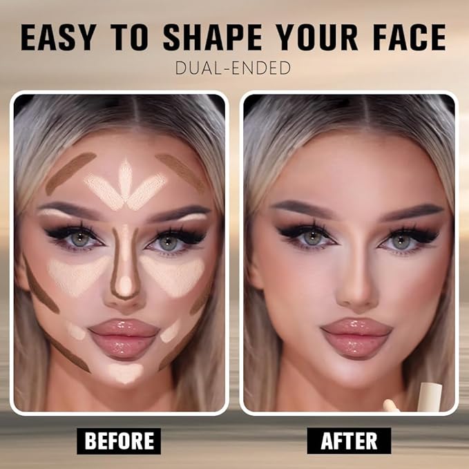 evpct Nuetral Nude & Beige Cream Contour Stick Face Body Makeup Dual Ended, no Transfer Waterproof 2 in 1 Cream Concealer Stick Contouring Makeup, Nose Contour Bronzer Sticks Face Highlighter Make up