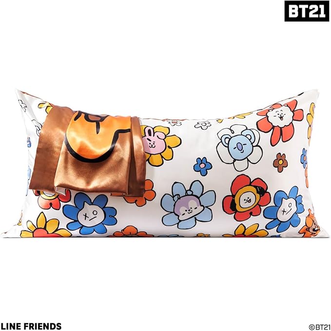 Kitsch x BT21 (Shooky) Satin Pillowcase with Zipper for Hair & Skin - Softer Than Silk Pillow Cases, Smooth Cooling Pillow Cover, Wrinkle-Free, Machine Washable, King Size (19x36)