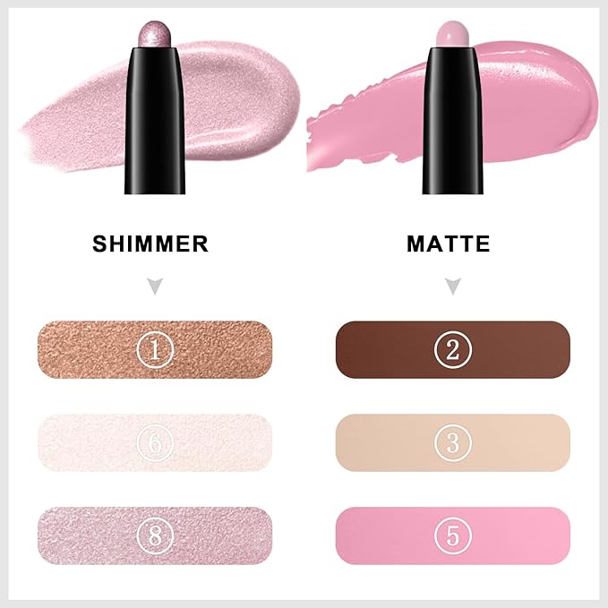 3PCS Eyeshadow Stick, Shimmer and Matte Cream Eye Shadow Brightener Sticks Eyeliner Pencil Crayon, Waterproof Long Lasting Eye Highlighter Stick Makeup (02+03+05)