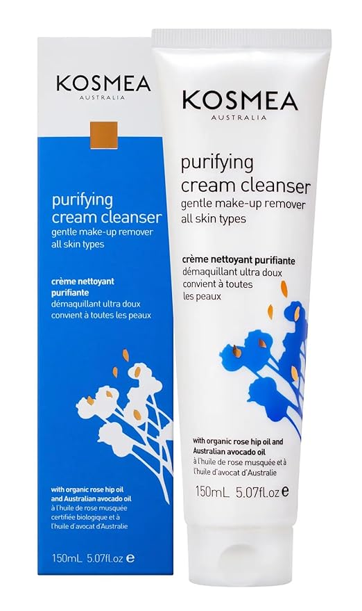 Kosmea Purifying Cream Cleanser – Hydrating Face Wash for Dry, Sensitive or Normal Skin – Rosehip and Avocado Oil with Vitamins A, B, D – Non-Drying Daily Cleanser – 5.07 fl oz