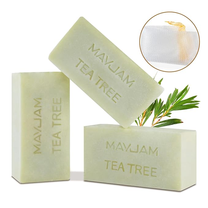MAYJAM Tea Tree Oil Soap Bar, Natural Botanical Tea Tree Bar Soap with Vitamin E, Pure Plant Oil Bath Soap for Body Face Fights Acne, Tinea, Ringworm, Skin Itch Irritation and Prevents Breakouts