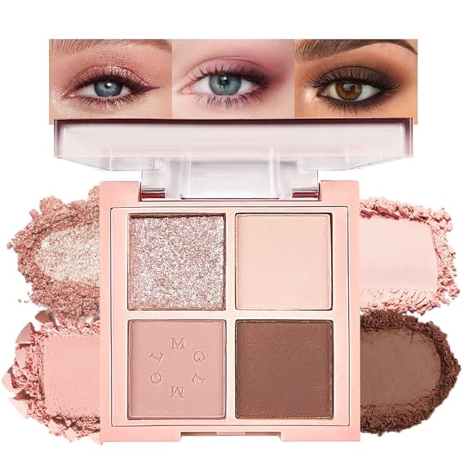 4Colors Eyeshadow Makeup Palette,Nude Gold Brown Natural Neutral Powde Eye Shadow Palette for Older Women,Long Lasting Naturing-Looking,Lightweight,Waterproof,Eye Makeup Kit Travel Size