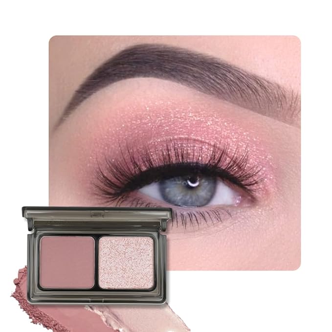 2 Color Shimmer & Matte Eyeshadow Palette Makeup, Rose matte & Champagne Pink Shimmer Shades eye shadow for Womam, Long-Lasting & Highly Pigmented, Vegan & Cruelty-Free