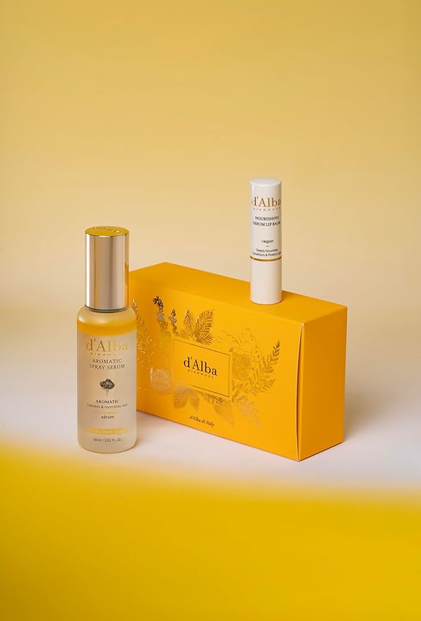 d'alba Piedmont White Truffle Vegan Gift Set, First Aromatic Spray Serum and Nourishing Lip Balm 35g – Deep Hydration & Antioxidant Care, Vegan Facial Mist & Lip Treatment Duo, Hypoallergenic
