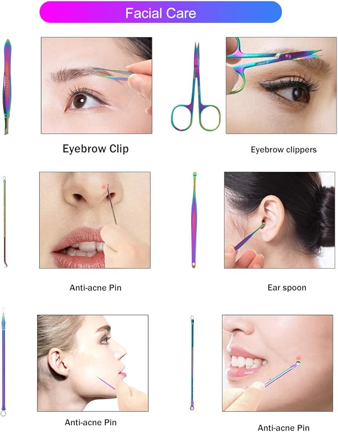 Rainbow Manicure Kits 18 Pcs Nail Clippers for Women Gift SFYDOM Women's Rainbow Leather Manicure Set (18-RainbowManicure Kits)