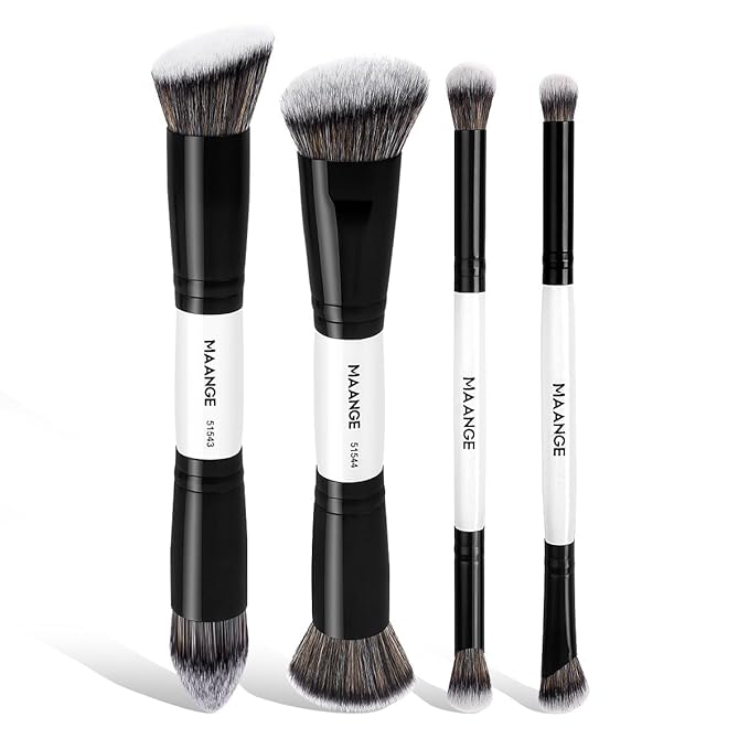 MAANGE 4 PCS Foundation Contour Conceal Brush Set, Makeup Brushes, Eyeshadow Concealer Brush, Double Sided Foundation Contour Blush Highlight Blending Eyebrow Brush For Liquid, Cream, Loose Powder