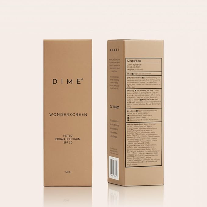 DIME Beauty Tinted Glow Wonderscreen SPF 30, Mineral Sunscreen for Face with 19% Zinc Oxide, Tinted Moisturizer with SPF, 50 g (Medium)