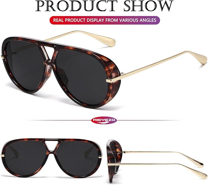 AIEYEZO Oversized Aviator Sunglasses Women Men Fashion Retro Big Frame Sun Glasses Designer Ladies Shades