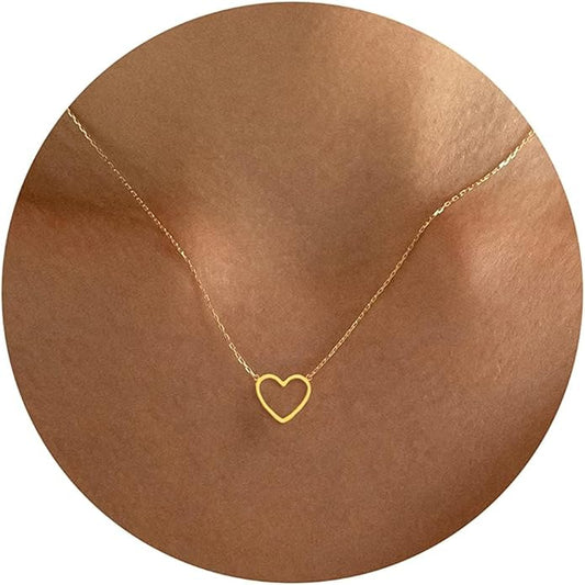 Dainty Gold Heart Necklace for Women - 14K Gold/Silver Plated Cute Heart Handmade Disc Circle Bee Choker Adjustable Necklace for Women Trendy Jewelry