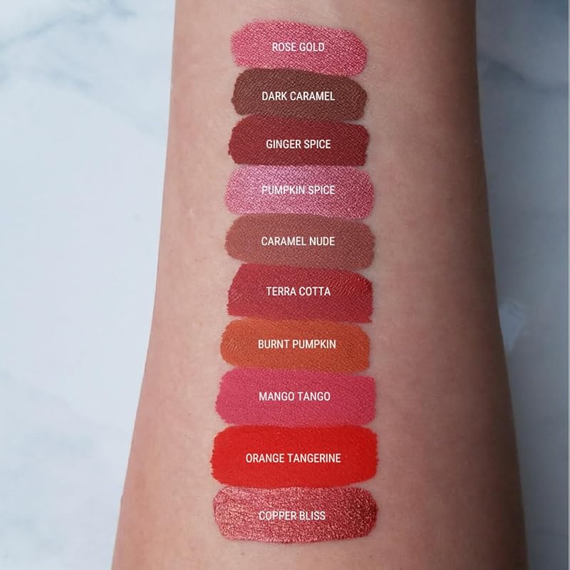 Aromi Rose Gold Metallic Liquid Lipstick | Peachy Pink, Coral Lip Color with Shimmery Finish, Vegan, Cruelty-free, Long-Lasting, Smudge Proof, Handmade (Rose Gold)