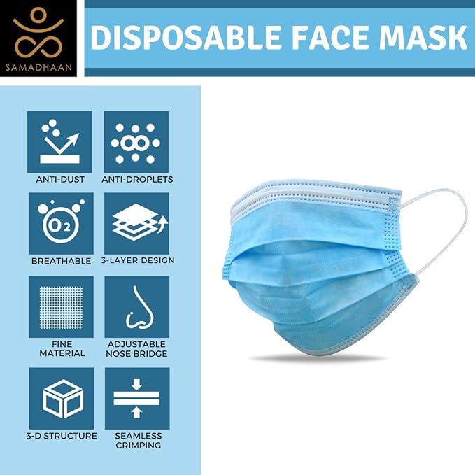 Disposable Face Mask | Pack of 50 | Safety Face Mask | Non Woven Thick 3-Layer Breathable Mask | Adjustable Earloop, Mouth and Nose Protection | Dust Mask | Masks for Facial Cover