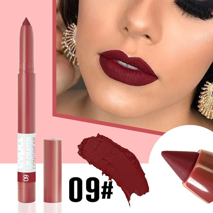 evpct 3Pcs Dark Ruby Deep Apple Red Matte Lipstick and Lip Crayon Stick Liner Pencil Set Sharpener Waterproof Long Lasting 24 Hour Lipstick Lip Liner Crayon labiales mate 24 horas originales 8&9&11
