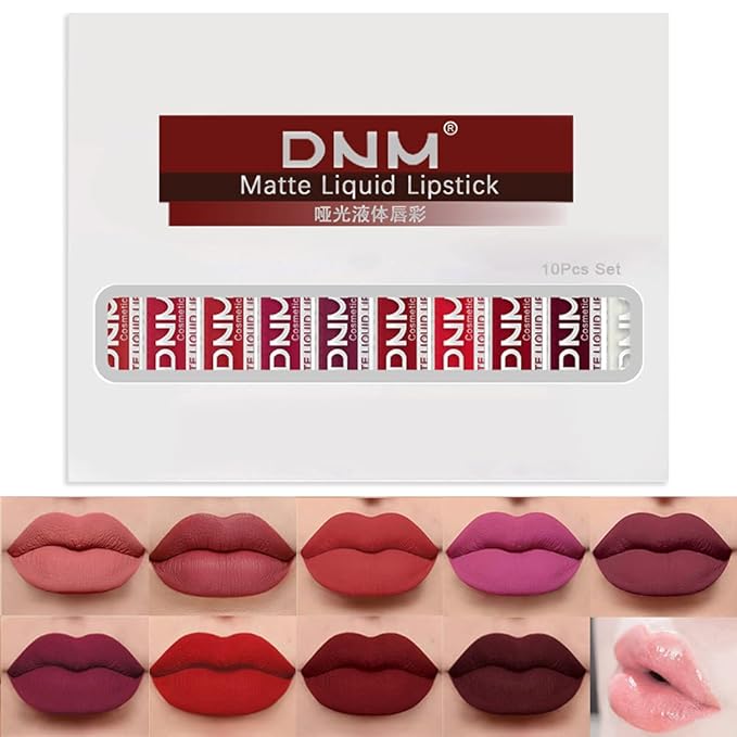 evpct 9Pcs Deep Red Black Matte Liquid Lipsticks + 1Pcs Clear Lip Plumping Plumper Gloss Makeup Set Long Lasting Lipstick 24 hour Waterproof labiales matte mate larga duracion 24 horas originales