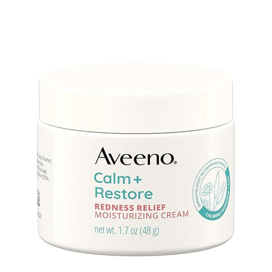 Aveeno Calm + Restore Facial Moisturizer Face Cream for Redness Relief, Non-Comedogenic, Ceramide & Vitamin B5, Hydrating for Dry, Sensitive Skin, Hypoallergenic, Fragrance-Free, 1.7 oz
