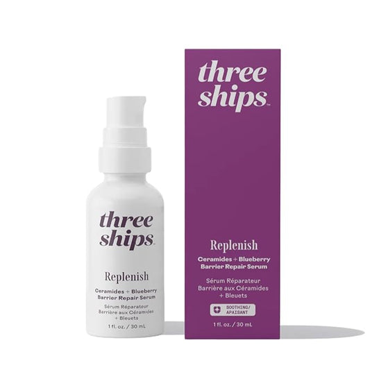 Three Ships - Replenish Ceramides + Blueberry Barrier Repair Serum | Hydrate, Soothe, Nourish Skin | Cruelty-Free, Vegan, Paraben-Free, Sensitive Skin Safe (1 fl oz | 30 mL)
