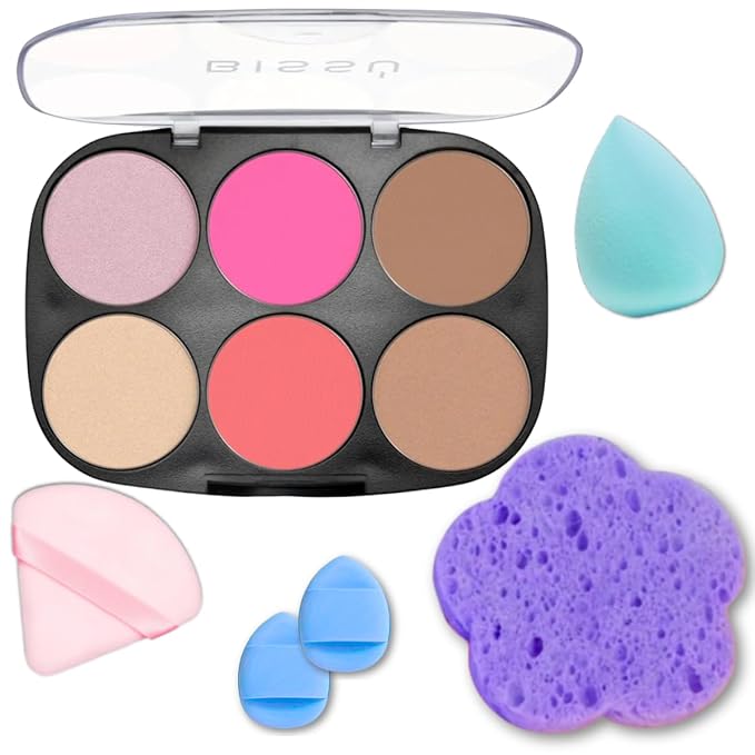 Makeup Kit Bissú 6‑Color Palette + Velvet Puff + 2 Finger Puffs + Makeup Sponge + Exfoliating Sponge (4 Styles) (04 La Chida)