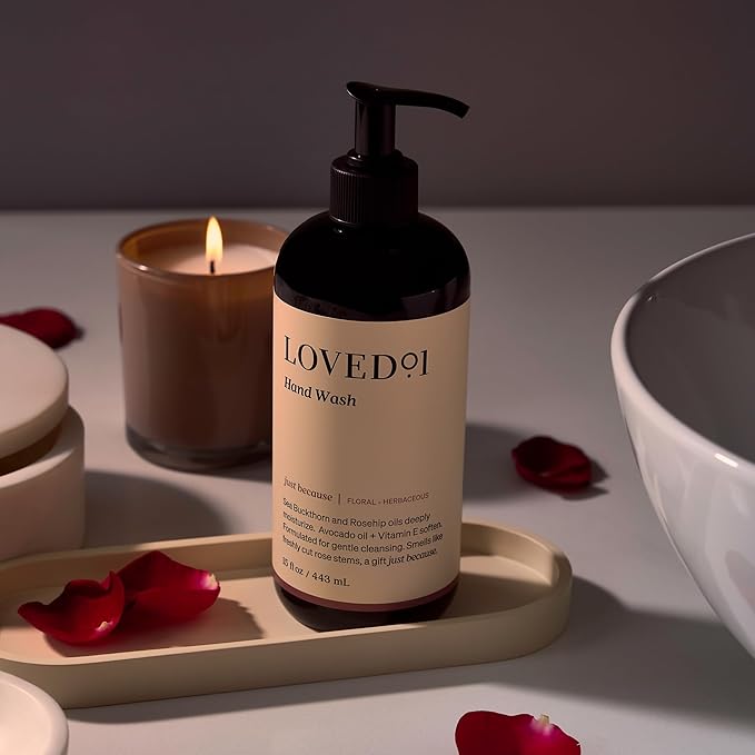 Loved01 Hand Wash, Just Because Liquid Hand Soap, Gentle & Hydrating, Cruelty-Free, Formulated with Nourishing Oils & Soft Floral Scent, 2-Pack (15 oz each)