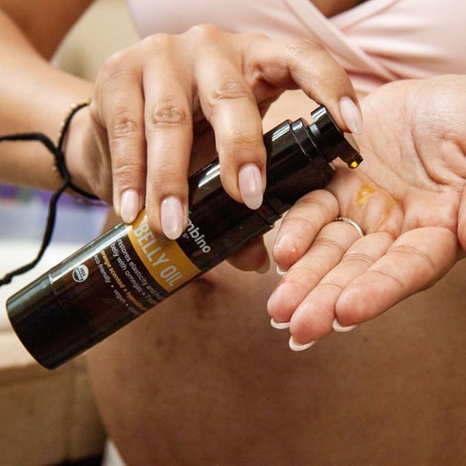 Mambino Organics Oh Baby! Belly Oil for Pregnant Women, Organic Stretch Mark Oil for Pregnancy, Postpartum Skin Elasticity, Hydration, Tamanu, Shea Butter, Calendula, Vegan, Non-GMO, 2 fl oz, 3-Pack