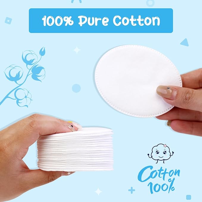 Oval Cotton Pads (100-Count)- 100% Pure Cotton, Gentle Enough for Babies, Soft Texture, Large Size, Lint-Free, Double Sided, Hypoallergenic, Use Wet or Dry
