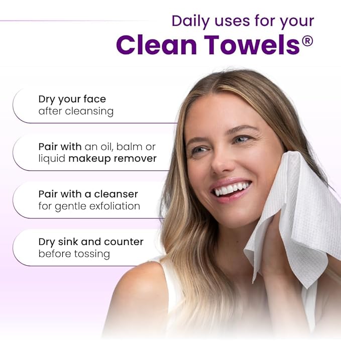 Clean Skin Club Healthy Aging Clean Towels® XL, Smooths Fine Lines Wrinkles & Texture in 6 weeks, Treated for Extra Softness, Disposable Face Towels, Anti Aging Makeup Remover Dry Wipe, 50 count