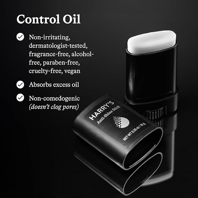 Harry's Anti-Shine Stick for Oily Skin - (4 Pack) 0.35 oz - Controls and Absorbs Oil for Matte Finish - Facial Skin Care for Men