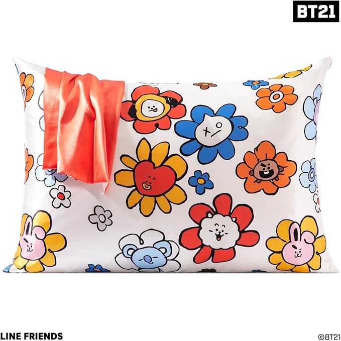 Kitsch x BT21 (Tata) Satin Pillowcase with Zipper for Hair & Skin - Softer Than Silk Pillow Cases, Smooth Cooling Pillow Cover, Wrinkle-Free, Machine Washable, Queen/Standard (19x26)