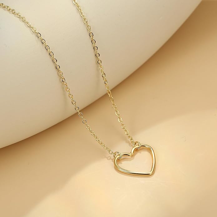 Dainty Gold Heart Necklace for Women - 14K Gold/Silver Plated Cute Heart Handmade Disc Circle Bee Choker Adjustable Necklace for Women Trendy Jewelry
