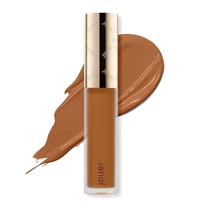 Jouer Essential High Coverage Liquid Concealer - Brightening Concealer - Color Corrector for Under Eye Dark Circles, Spot Coverage, and Eye Primer - Soft Matte Finish, Amber