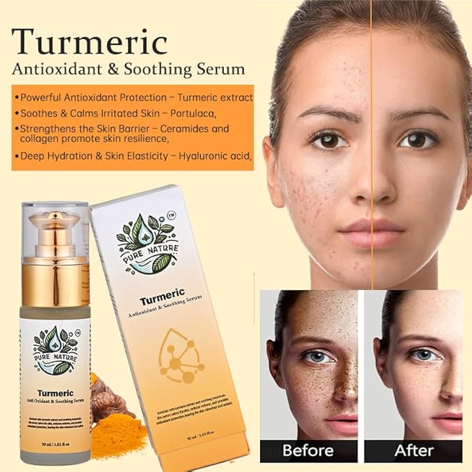 Turmeric Serum For Face Deep Hydration & Skin Elasticity Turmeric Face Serum For Soothing Sensitive Skin Providing Antioxidant Protection &Skin Barrier Strengthening 1.01 floz