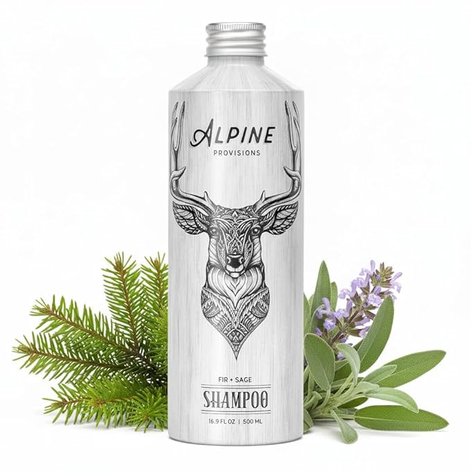 Alpine Provisions Fir & Sage Organic Shampoo for Men Women - Naturally Repair, and Hydrate with Essential Oils, Jojoba, Aloe Vera - Vegan, Sulfate - Plant-Based for Healthier, Softer Hair - 16.9 FL Oz
