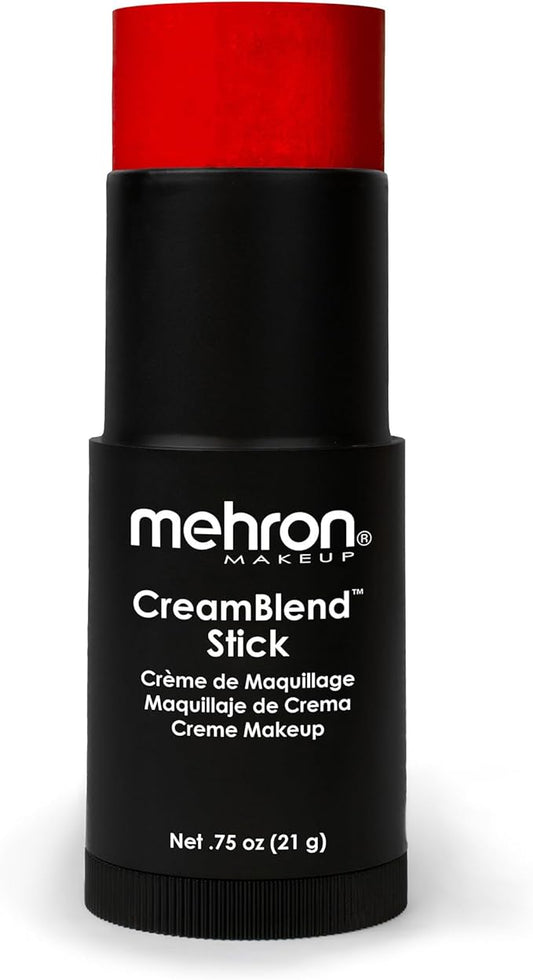 Mehron Makeup CreamBlend Stick | Face Paint, Body Paint, & Foundation Cream Makeup | Perfect for Halloween .75 oz (21 g) (Red)