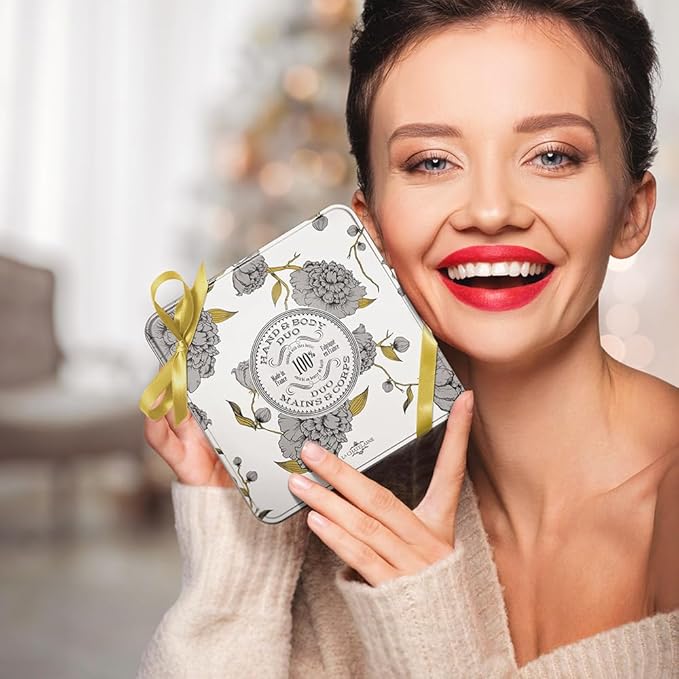 La Chatelaine Wild Fig Triple Milled Bar Soap and 20% Shea Butter Hand Cream Gift Tin, Holiday Gift Set for Mom, Plant-Based, Natural & Organic, Made in France (7 oz. soap bar, 1 oz. hand lotion)