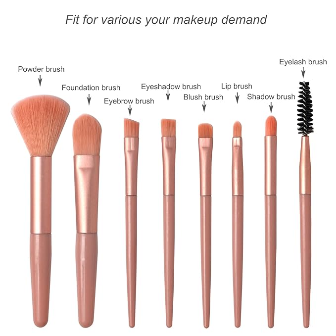 Makeup Brushes,Makeup Brush Set, 8 PCS Travel Make Up Brush Kit Mini,Cosmetic Brushes for Face Foundation Blush Eye Shadow (Pink)