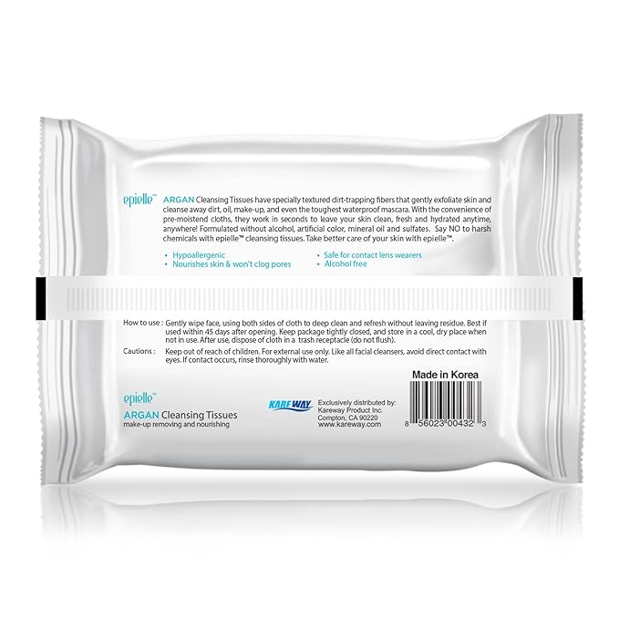 Epielle Argan Oil Makeup Remover Wipes, Gentle Daily Facial Cleanser Towelettes, Remove Dirt, Oil & Waterproof Mascara, Hypoallergenic & Alcohol-Free, 30 Count (Pack of 6)