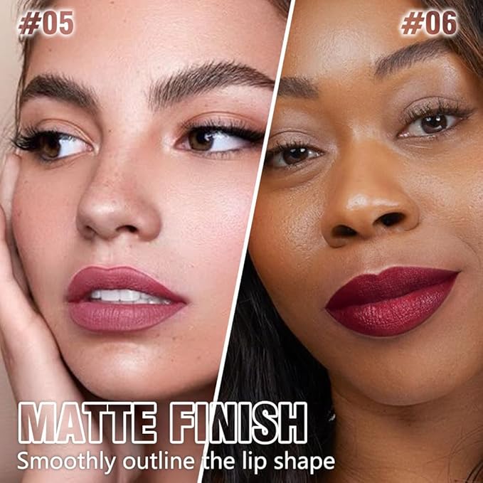 2Pcs Matte Lipstick Crayon Set for Women, 24 Hour Mauve Cherry Red Lipstick Lip Liner Pencil Long Lasting Waterproof Smudge Proof, Neutral lip liner marker Easy Application Full Coverage