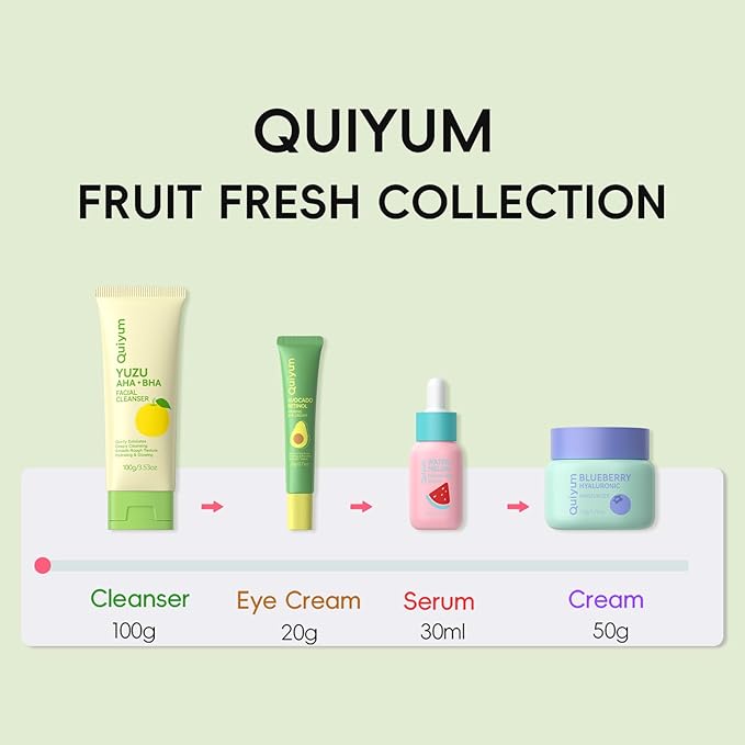 Skin Care Set, Fruit Women Beauty Gift Sets, Skin Care Kit with Cleanser, Serum, Eye Cream, Face Cream Travel Kit for Women, Gentle Skin Cleaning TSA-friendly Sizes 4pcs