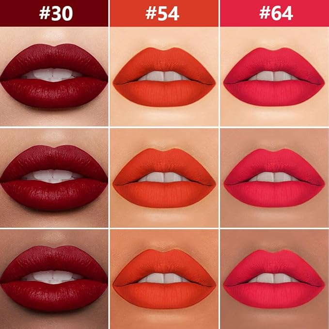 3Pcs 2 in 1 Dark Red Orange Red Fire Red Matte Lip Liner and Liquid Lipstick Stain Makeup Set for women, Long Lasting Smudge Proof Lip Tint Matte Finish Lip Gloss for All-Day Color Hold, Set29