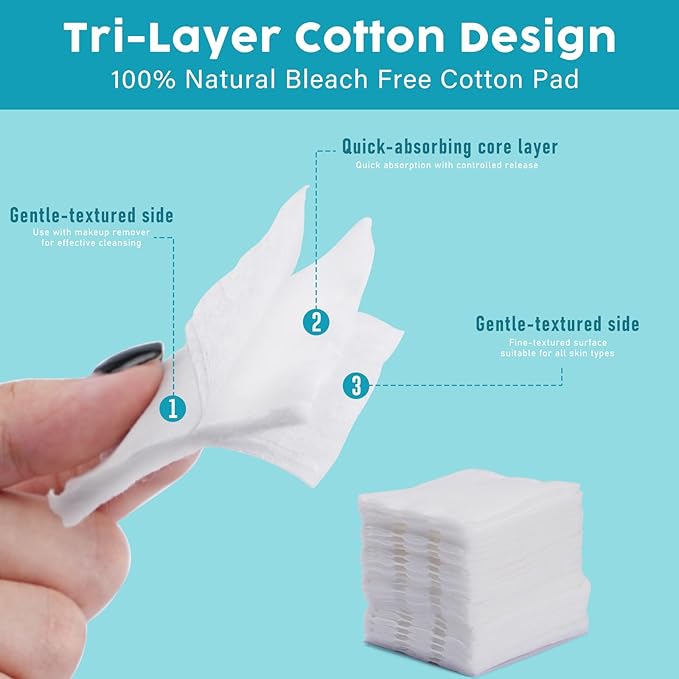 Premium Cotton Pads for Face (200 Count) - Natural High-Quality Makeup Removers, 100% Pure Cotton, Ultra-Soft & Lint-Free, Gentle for Toning, Facial, Eyes & Lips