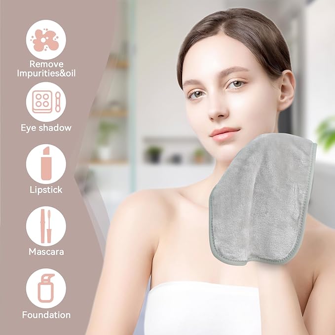 Nugilla Makeup Remover Cloths, 8 Packs Makeup Remover Towels Reusable Face Wash Cloth, Soft Makeup Remover Microfiber Face Cloth for Women(Cool Gal)