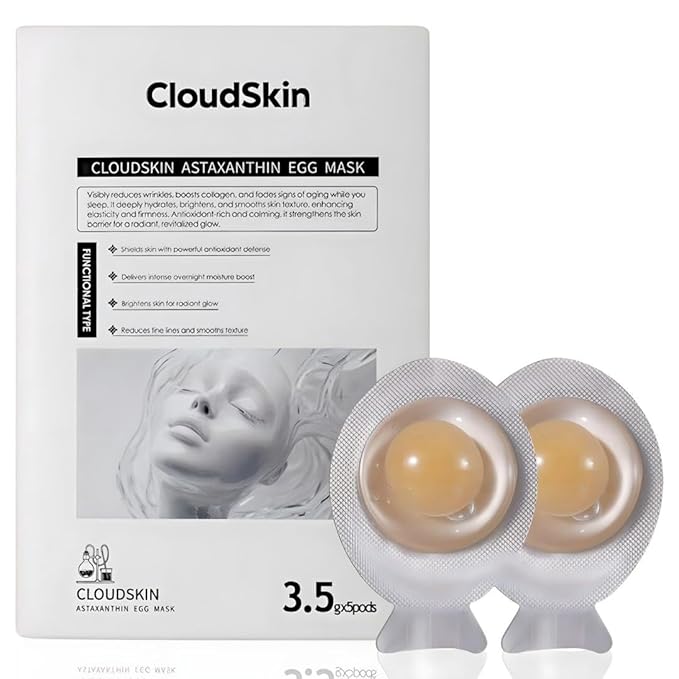 CloudSkin Astaxanthin Egg Mask, Overnight Hydrogel Sleeping Mask, Hydrating Face Mask with Hyaluronic Acid, Squalane & Aloe Vera, Soothing & Brightening, 5 Single-Use Pods